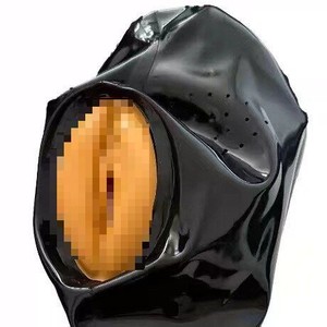 天然乳胶假阴SM角色扮演者后拉链设计成人面具面罩头套