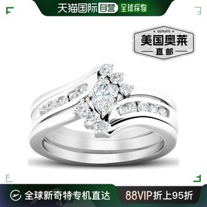 pompeii31/2 克拉榄尖形钻石订婚三重结婚戒指套装 10k 白金 - 10