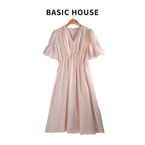 Basic House/百家好法式珍珠连衣裙女高级感小个子复古手帕优雅