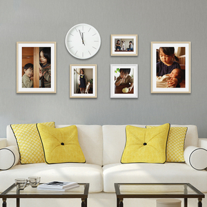 照片墙装饰带钟表简现代客餐厅背景相片墙组合免打孔免费冲印照片