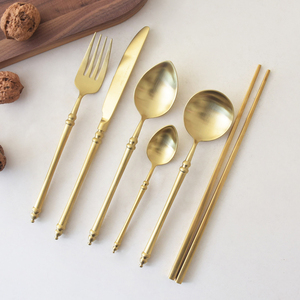 日式竹子理念设计金色304不锈钢刀叉勺 西餐具牛排刀叉勺筷子勺子
