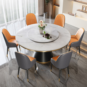 轻奢岩板圆形餐桌椅组合家用小户型大理石桌现代简约10人吃饭桌子