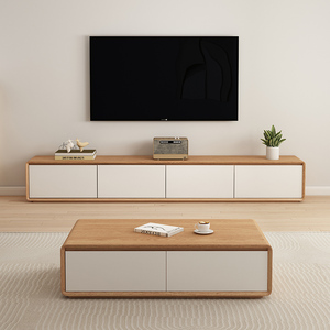 厂家直销现代极简日式原木色系小户型客厅地柜电视机柜实木多层板