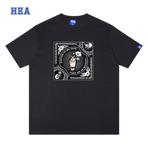 【HEA】国潮醒狮猫头鹰印花短袖男女同款街头潮牌宽松舒适T恤上衣