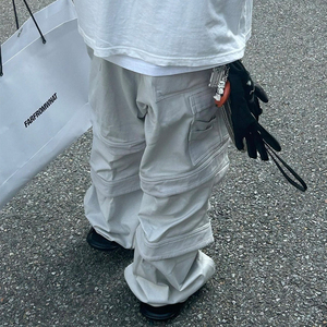 17STU FAR ARCHIVE多层口袋直筒机能工装涂层刷蜡白色双环伞兵裤