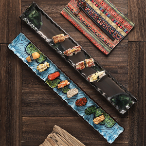 日式商用超长条寿司盘陶瓷餐具创意日本料理自助餐厅展示盘长方形