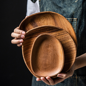 复古相思木托盘不规则家用圆木盘日式圆形手工实木茶盘木质杯垫