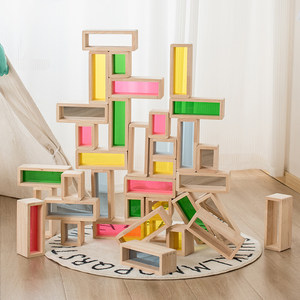 大型橡胶木实木亚克力彩虹透光感官积木幼儿园益智搭建玩具3-6岁