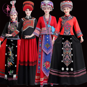 56个民族服装苗族演出服女彝族土家族畲族舞蹈少数民族风长裙套装
