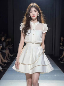 2024春夏新款法式时尚高级感名媛气质女神范白色衬衫裙子套装女