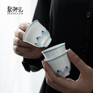 功夫盖碗 青花瓷反口茶杯套装 陶瓷品茗杯喝茶客人杯子茶具茶道杯