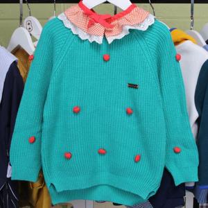 韩版童装女童春秋针织毛线衣宝宝假两件领子儿童套头上衣