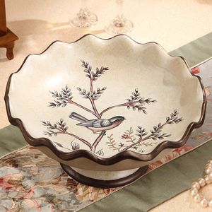 美式家用果盘创意客厅水果盘陶瓷欧式茶几摆件装饰糖果盘新中式
