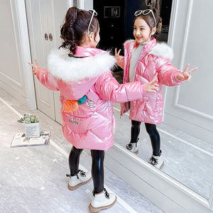 童装女棉衣韩版时尚中长款洋气宝宝加厚外套 冬季棉 袄中大童