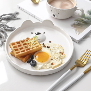 可爱小熊盘家用日式碗碟创意个性韩国少女早餐一人食卡通餐具套装