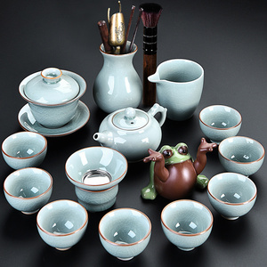 中式汝窑茶具套装家用轻奢高档高级青瓷办公室功夫泡茶壶盖碗茶杯
