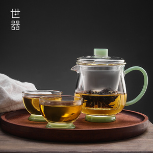 世器茶壶玻璃泡茶壶透明带过滤茶漏茶壶立式内胆耐热办公室花茶壶