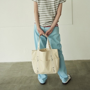 日本外贸ab帆布包女字母横款时尚单肩手提包超大容量妈咪包托特包