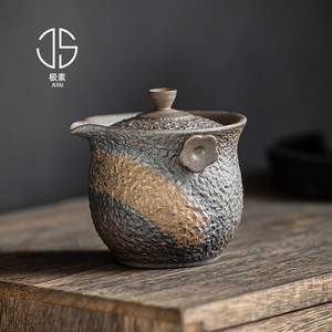 粗陶鎏金茶壶泡茶盖碗茶杯单个家用陶瓷功夫茶具手抓壶日式冲茶壶