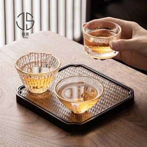 日式玻璃茶杯家用描金主人杯品茗杯泡茶盏单个功夫茶具小茶杯单只