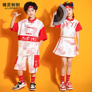 六一儿童啦啦队演出服中国风男女童汉服小学生街舞套装合唱表演服