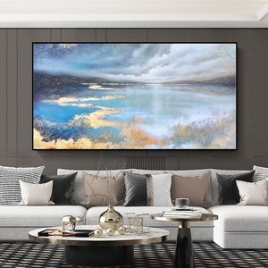 手绘油画山水风景挂画抽象客厅装饰画轻奢沙发餐厅背景墙横版现代