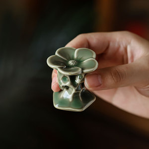 越窑青瓷盖置家用创意中式盖碗杯盖壶盖垫子沥水托架功夫茶具配件