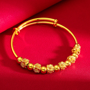 新款越南沙金手镯女正品仿黄金结婚用梅花镀金镯子久不掉色首饰