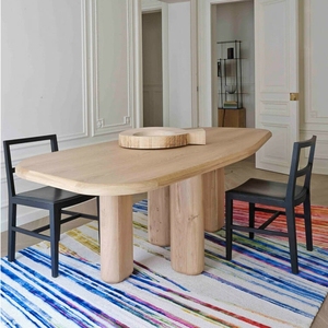 北欧侘寂风橡木实木餐桌家用大户型简约办公桌轻奢不规则中岛台