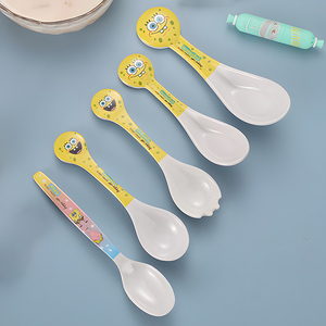 海绵宝宝勺子家用儿童大汤勺带锯齿叉子勺一体学吃饭辅食深口饭勺