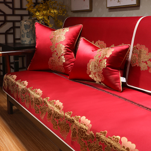 新中式沙发垫套罩结婚喜庆古典防滑四季通用坐垫红木沙发盖布定做