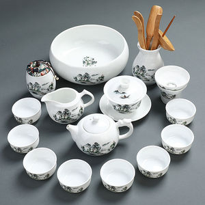 功夫茶具套装家用泡茶杯茶壶景德镇简约盖碗茶艺纯白创意陶瓷茶道