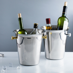 欧式不锈钢冰桶香槟桶冰块桶冰酒金属桶家用啤酒桶大号加厚送冰夹