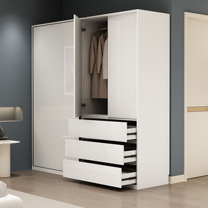 现代简约烤漆推拉门衣柜卧室家用大衣橱白色环保组装储物收纳柜子