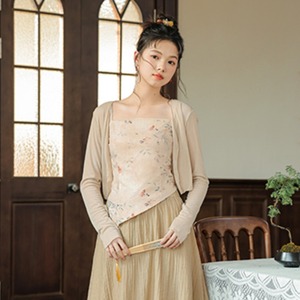 新中式民国风抹胸防晒开衫印花不规则半身裙显瘦小个子三件套裙子