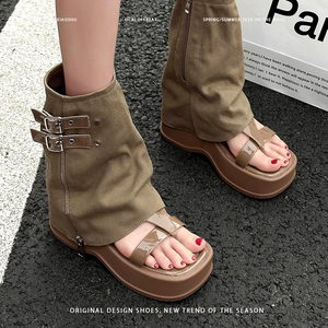 厚底凉鞋女2024新款夏季小众设计外穿时装靴夹趾侧拉链分趾靴子