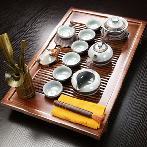 牛仁紫砂功夫茶具套装家用茶杯简约客厅实木小茶盘抽屉式茶台整套