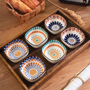 波西米亚陶瓷味碟家用小碟子蘸料复古酱油碟零食小吃碟日式小食碟