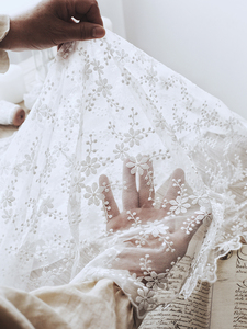 白色樱花网纱布料重工刺绣蕾丝面料服装设计diy桌布窗帘辅料