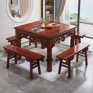 新中式八仙桌实木正方形老式农村四方桌子餐桌家用客厅饭桌家具