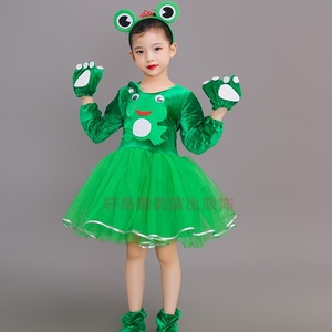 儿,童青蛙演出服绿色青蛙动物表演服小蝌蚪找妈妈女,童宝宝纱裙衣