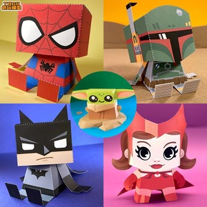 蜘蛛侠蝙蝠侠曼达洛人尤达宝宝绯红女巫手工DIY剪纸模型儿童玩具