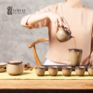 台湾陆宝陶瓷整套功夫茶具套组人文茶席童趣铸墨釉色茶壶茶海水盂
