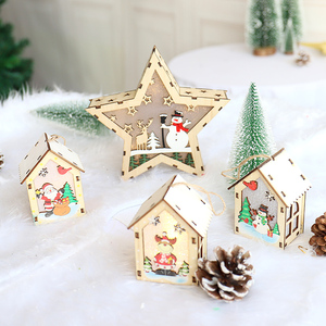 圣诞节圣诞树发光小挂件桌面摆件小木屋灯装饰品五角星灯盒送礼物
