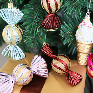 新年圣诞树装饰品小糖果冰淇淋挂件彩绘球多多大礼包粉色可爱道具
