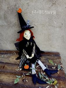 出口欧美手绘大艺术家布艺手工古董娃娃女巫万圣节妖巫婆女巫摆件
