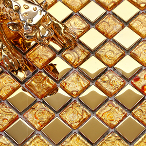 T晶滢131水晶玻璃 马赛克 金属电镀拼图金色镜面背景墙贴瓷砖现货
