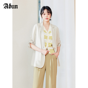 Abun2024年夏季新款西装外套女薄款气质设计感小个子纯色西服上衣