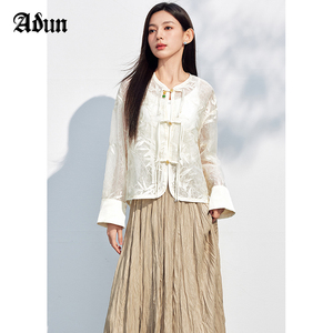 【商场同款】Abun2024年夏季新品圆领国风刺绣双层蕾丝外套