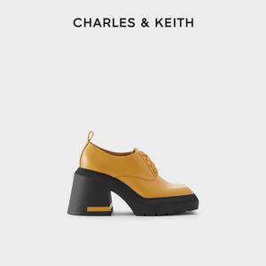 CHARLES&KEITH春夏女鞋CK1-60580255方头系带英伦粗高跟单鞋女